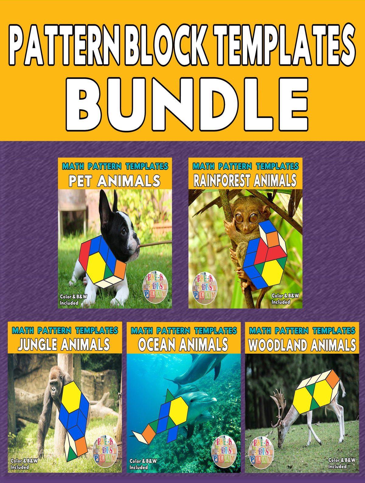 Printable Math Pattern Block Templates Bundle Part 2 | Pre-K Let's Play