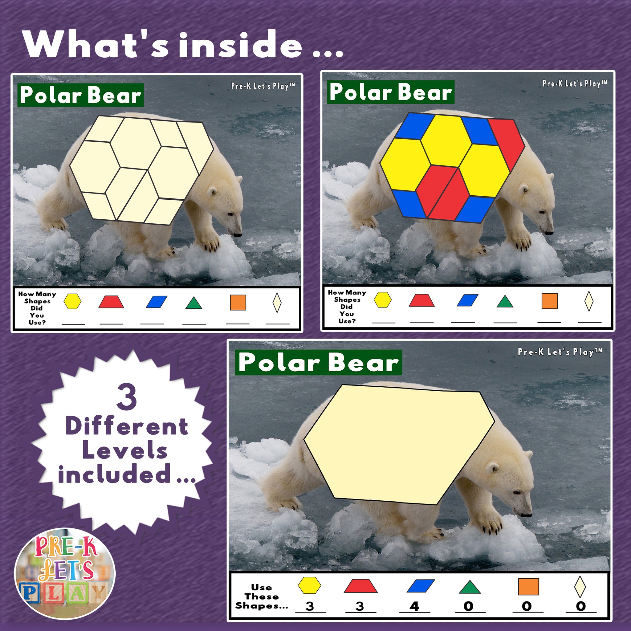 Arctic Animals | Printable Math Pattern Block Templates | Pre-K Let's Play