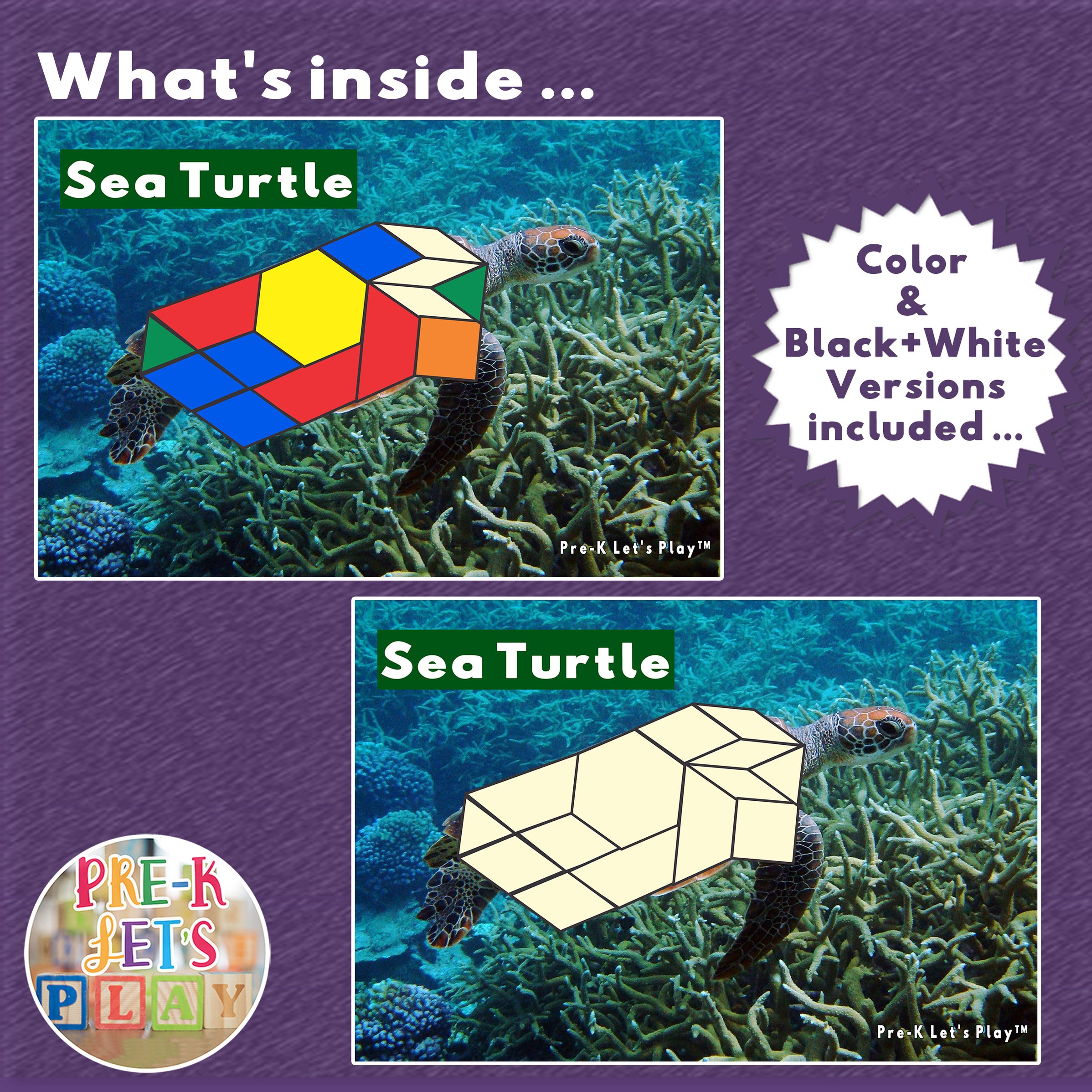 Ocean Animals | Printable Math Pattern Block Templates | Pre-K Let's Play